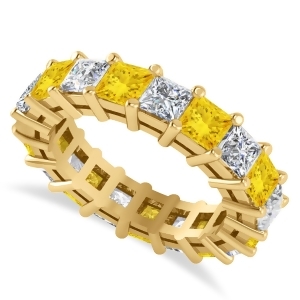 Princess Diamond and Yellow Sapphire Wedding Band 14k Yellow Gold 5.61ct - All