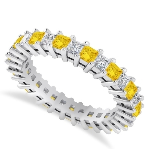 Princess Diamond and Yellow Sapphire Wedding Band 14k White Gold 2.32ct - All