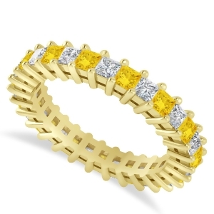 Princess Diamond and Yellow Sapphire Wedding Band 14k Yellow Gold 2.32ct - All