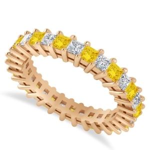 Princess Diamond and Yellow Sapphire Wedding Band 14k Rose Gold 2.32ct - All