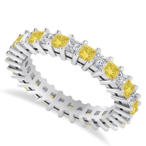 Princess Yellow and White Diamond Wedding Band 14k White Gold 2.32ct - All