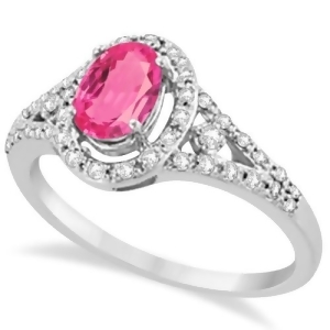 Halo Diamond and Pink Tourmaline Ring 14K White Gold 1.25ct - All