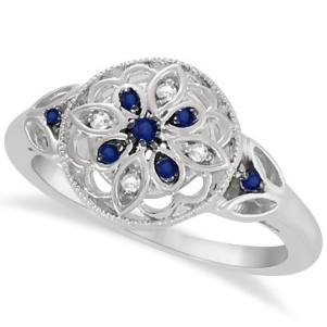 Vintage Diamond and Sapphire Flower Ring Sterling Silver 0.12ct - All