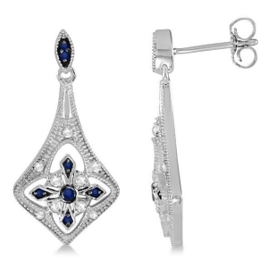 Blue Sapphire and Diamond Chandelier Earrings Sterling Silver 1.27ctw - All