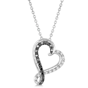 Black and White Twisted Diamond Heart Necklace Sterling Silver 0.21ct - All