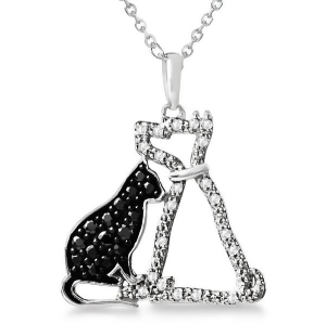 White and Black Diamond Dog and Cat Necklace Sterling Silver 0.26ct - All