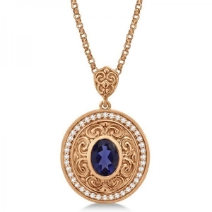 Vintage Diamond Iolite Pendant Necklace in 14k Rose Gold 1.75ct - All