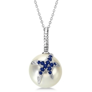 South Sea Pearl Pendant w/ Sapphire Accented Starfish 14K White Gold 0.25cw - All