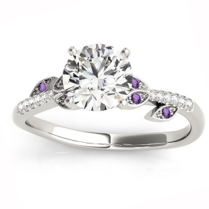 Amethyst and Diamond Vine Leaf Engagement Ring 14K White Gold 0.10ct - All