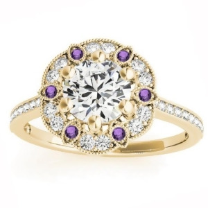 Amethyst and Diamond Floral Engagement Ring 14K Yellow Gold 0.23ct - All