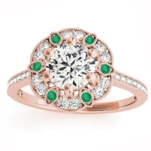 Emerald and Diamond Floral Engagement Ring 18K Rose Gold 0.23ct - All