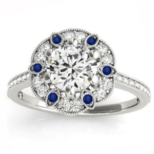 Blue Sapphire and Diamond Floral Engagement Ring 14K White Gold 0.23ct - All