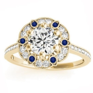 Blue Sapphire and Diamond Floral Engagement Ring 14K Yellow Gold 0.23ct - All