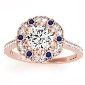 Blue Sapphire and Diamond Floral Engagement Ring 14K Rose Gold 0.23ct - All