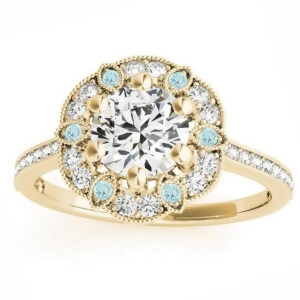 Aquamarine and Diamond Floral Engagement Ring 18K Yellow Gold 0.23ct - All