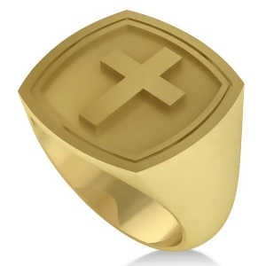Raised Cross Signet Ring for Men Wide Band Polished 14k Yellow Gold - All