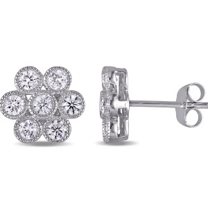 Diamond Cluster Stud Earrings 14k White Gold 1.00 ct - All