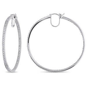 Diamond Hoop Earrings 14k White Gold 1.80ct - All
