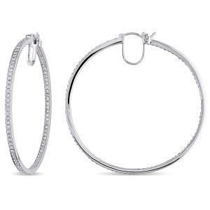 Diamond Hoop Earrings 14k White Gold 1.80ct - All