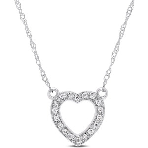 Diamond Heart Pendant Necklace 14k White Gold 0.10ct - All