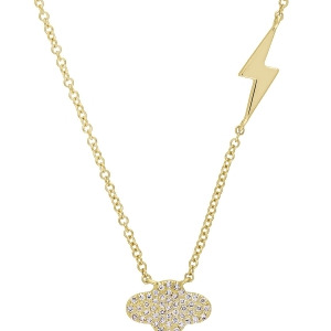 Cloud and Lightning Diamond Necklace 14k Yellow Gold 0.10ct - All