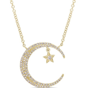 Diamond Star and Crescent Moon Pendant 14k Yellow Gold 0.20ct - All