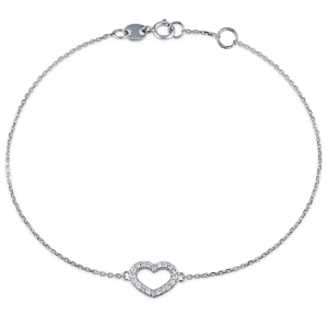 Heart Diamond Adjustable Bracelet 14k White Gold 0.10ct - All
