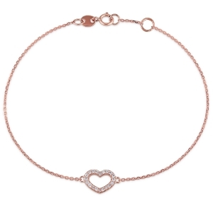 Heart Diamond Adjustable Bracelet 14k Rose Gold 0.10ct - All