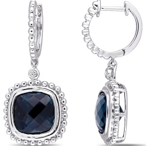 Cushion Blue Topaz and Diamond Earrings 14k White Gold 8.54ct - All