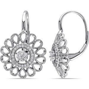 Flower Diamond Leverback Earrings 14k White Gold 0.25ct - All