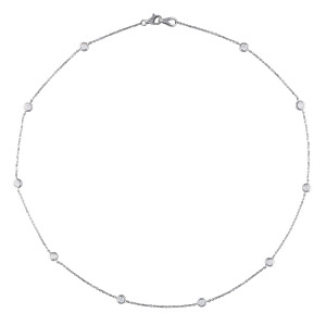 Diamond Station Choker Necklace 14k White Gold 0.50ct - All