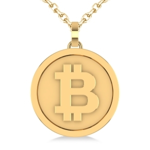 Large Cryptocurrency Bitcoin Pendant Necklace 14k Yellow Gold - All