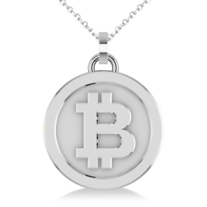 Medium Cryptocurrency Bitcoin Pendant Necklace 14k White Gold - All