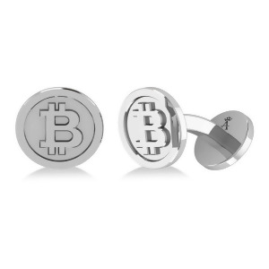 Cryptocurrency Bitcoin Cuff Link 14k White Gold - All