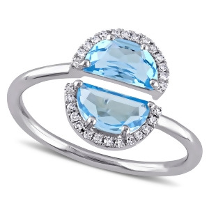 Half Moon Blue Topaz and Diamond Bypass Ring 14k White Gold 2.50ct - All