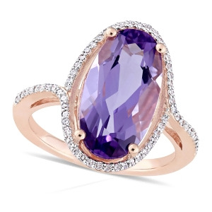 Oval Amethyst and Diamond Fashion Ring 14k Rose Gold 4.50ct - All