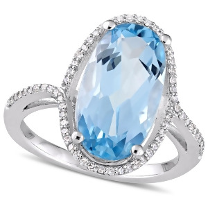 Oval Blue Topaz and Diamond Halo Fashion Ring 14k White Gold 8.20ct - All