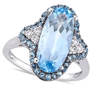 Oval Blue Topaz and Diamond Fashion Ring 14k White Gold 4.75ct - All