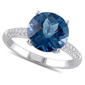 Round Blue Topaz and Diamond Fashion Ring 14k White Gold 4.80ct - All