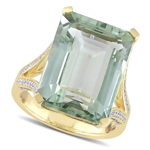 Octagon Green Amethyst and Diamond Cocktail Ring 14k Yellow Gold 15.40ct - All