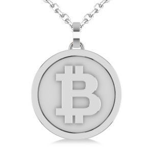 Large Cryptocurrency Bitcoin Pendant Necklace 14k White Gold - All