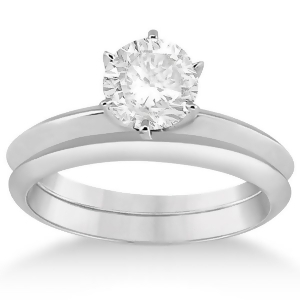 Six-prong Knife Edge Solitaire Engagement Ring Set 14k White Gold - All