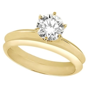 Six-prong Knife Edge Solitaire Engagement Ring Set 18k Yellow Gold - All