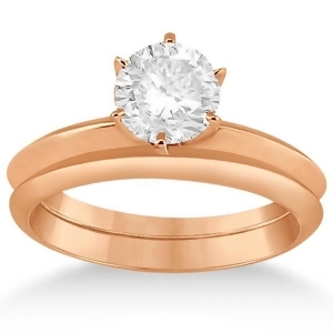 Six-prong Knife Edge Solitaire Engagement Ring Set 14k Rose Gold - All
