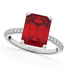 Emerald Cut Ruby and Diamond Engagement Ring 14k White Gold 2.96ct - All