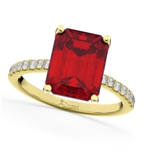 Emerald Cut Ruby and Diamond Engagement Ring 14k Yellow Gold 2.96ct - All