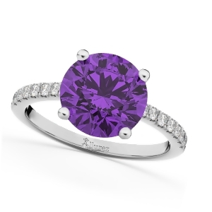 Amethyst and Diamond Engagement Ring 14K White Gold 2.01ct - All