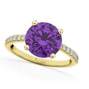 Amethyst and Diamond Engagement Ring 14K Yellow Gold 2.01ct - All