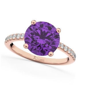 Amethyst and Diamond Engagement Ring 14K Rose Gold 2.01ct - All