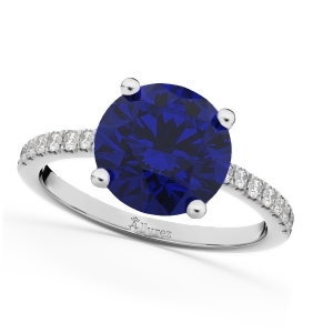 Blue Sapphire and Diamond Engagement Ring 14K White Gold 2.51ct - All